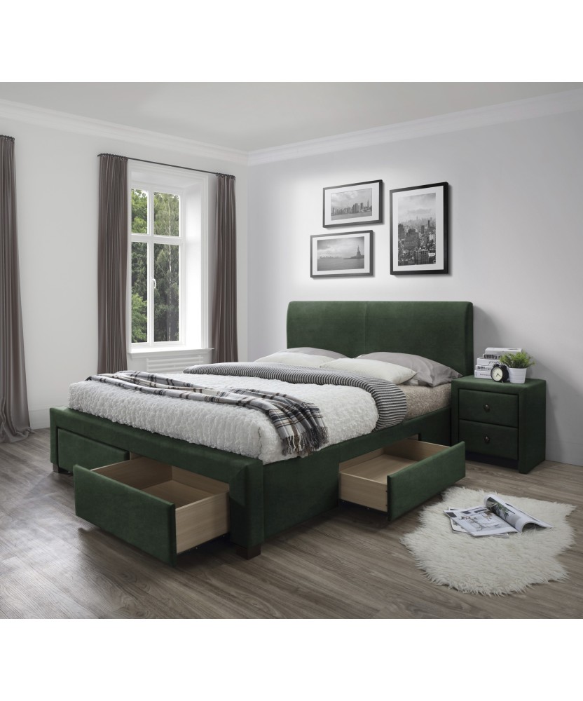 MODENA 3 łóżko z szufladami ciemny zielony velvet (6p1szt) MODENA 3 łóżko z szufladami ciemny zielony velvet (6p1szt)