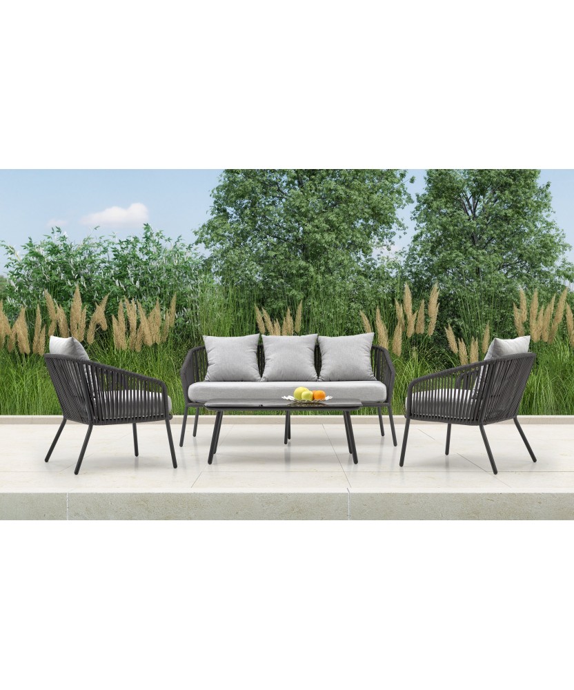 ROCCA zestaw ogrodowy ( sofa + fotel 2x + ława ), ciemny popiel / jasny popiel (1p1szt) ROCCA zestaw ogrodowy ( sofa + fotel 2x + ława ), ciemny popiel / jasny popiel (1p1szt)